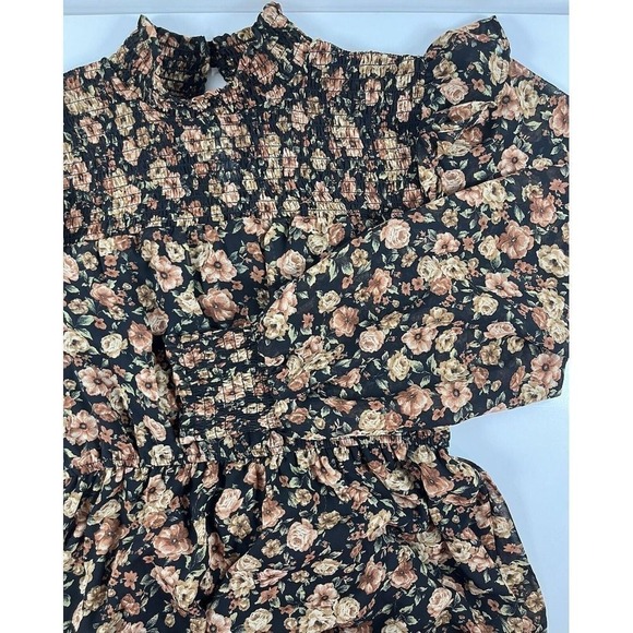 By The River Womens Dress Mock Neck‎ Floral Midi Sz M Peasant Cottagecore New - Picture 7 of 11